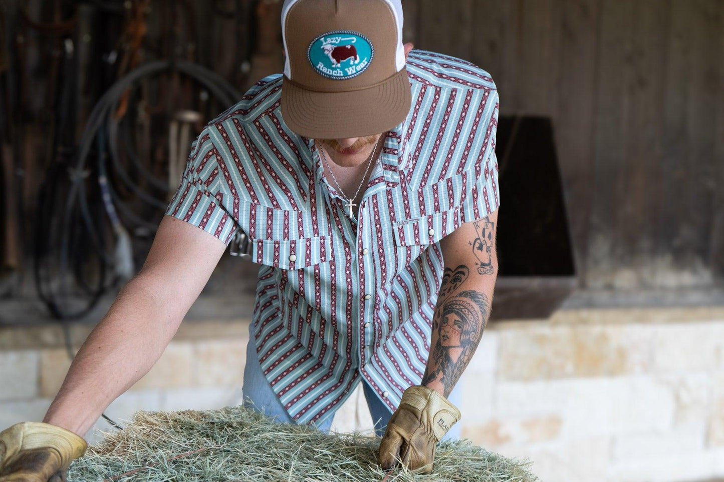 Lazy J Ranch Men's Airflow Pearl Snap Short Sleeve Shirt - Teal Mesa-