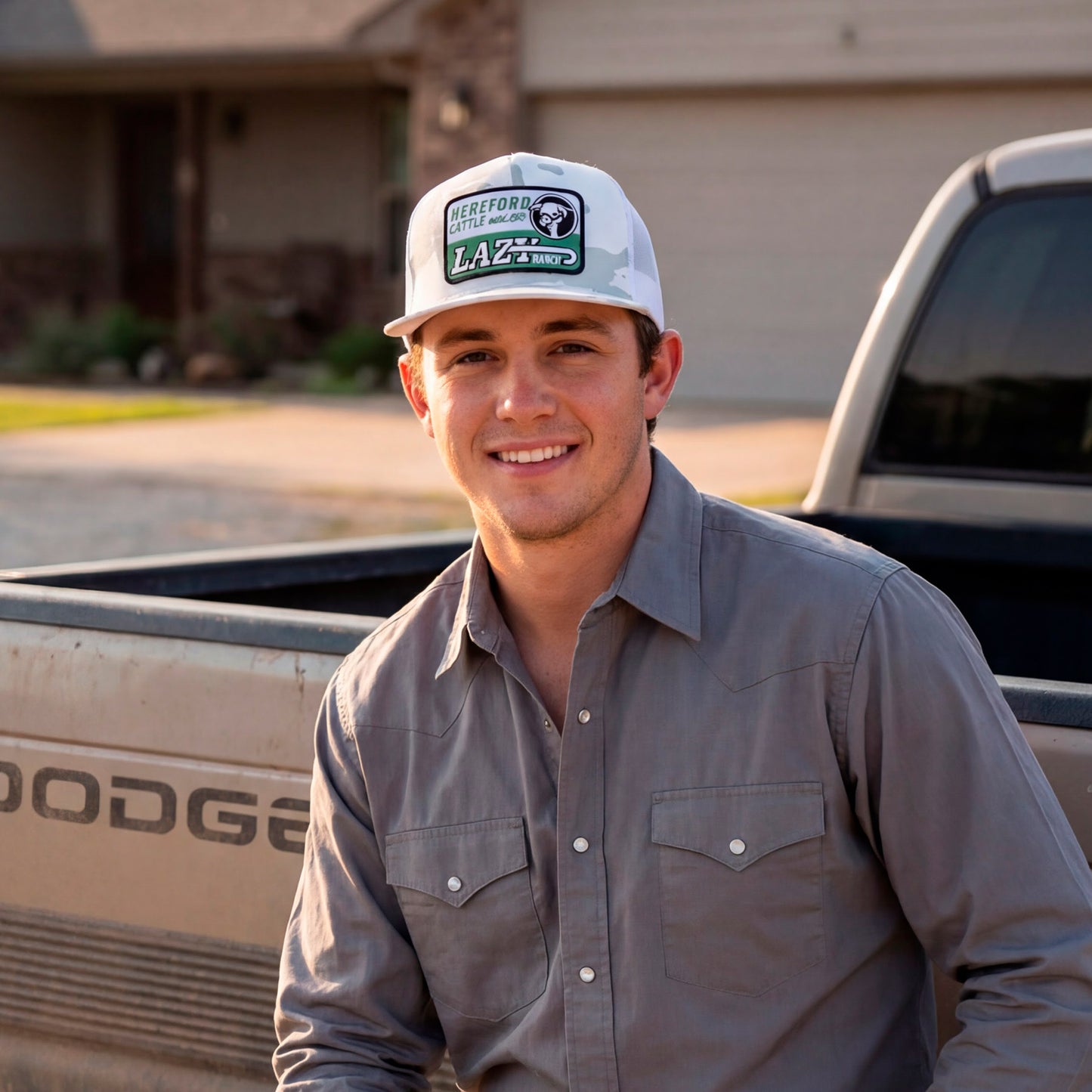 Lazy J Ranch White Camouflage Shafter Classic Five Panel Trucker Hat-