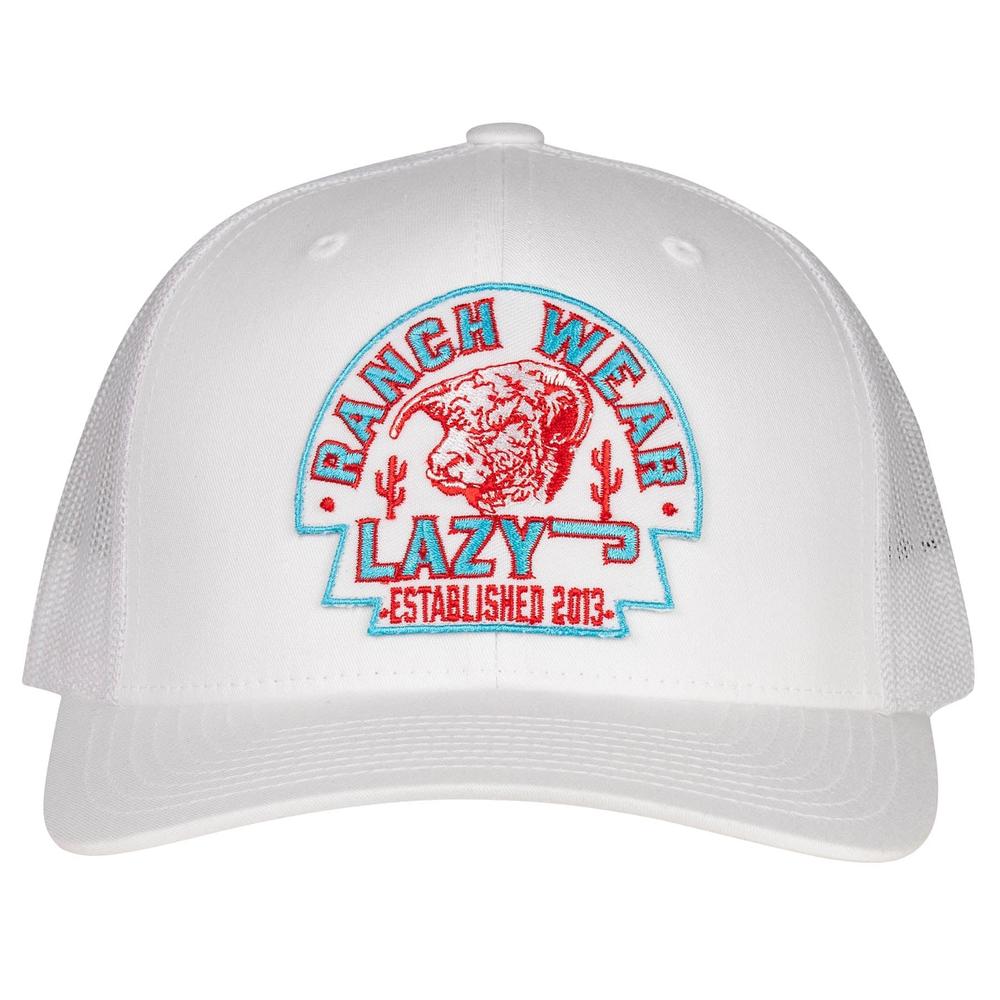 Lazy J Ranch White Turquoise Arrowhead Mid Profile Trucker Hat-