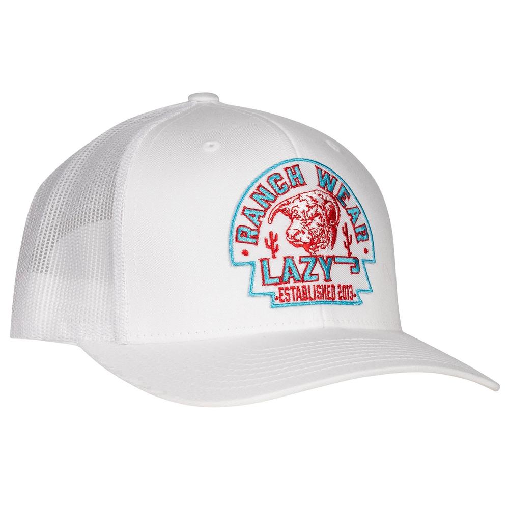Lazy J Ranch White Turquoise Arrowhead Mid Profile Trucker Hat-