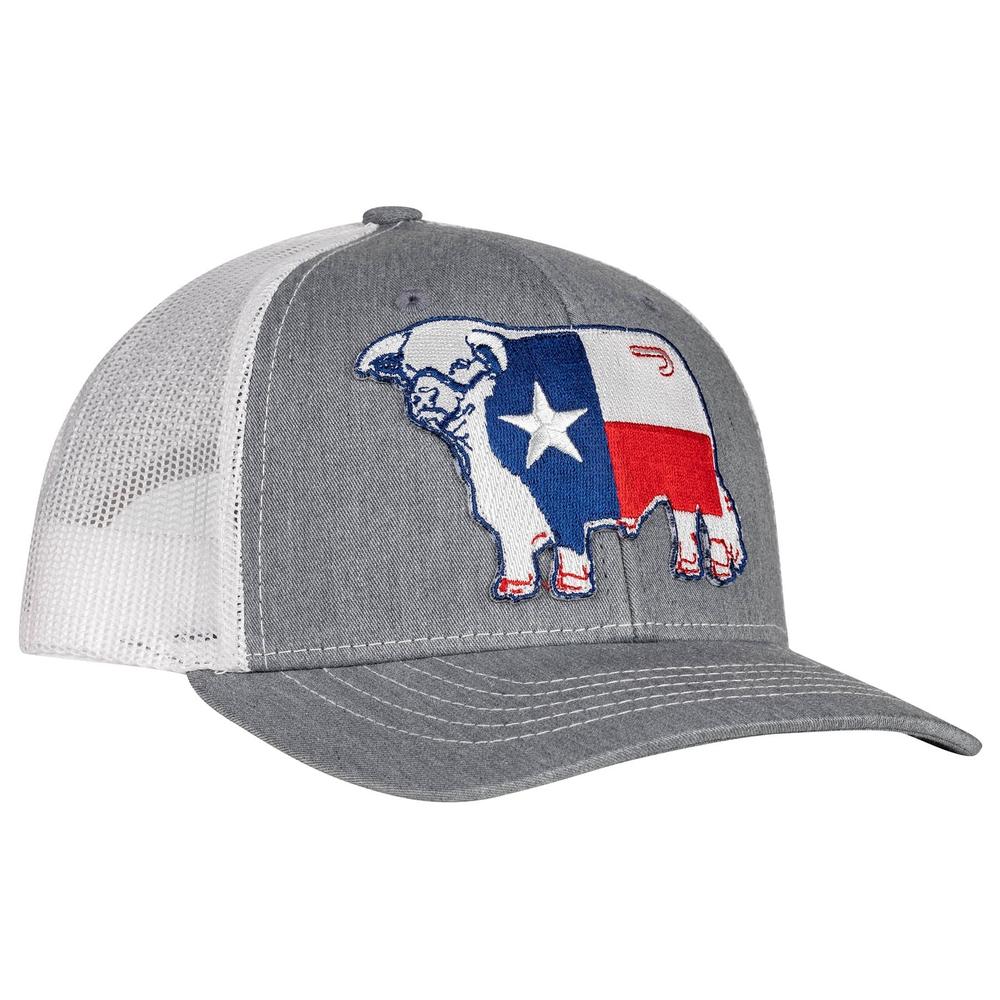 Lazy J Ranch Youth Heather Grey & White Texas Flag Bull Hat-