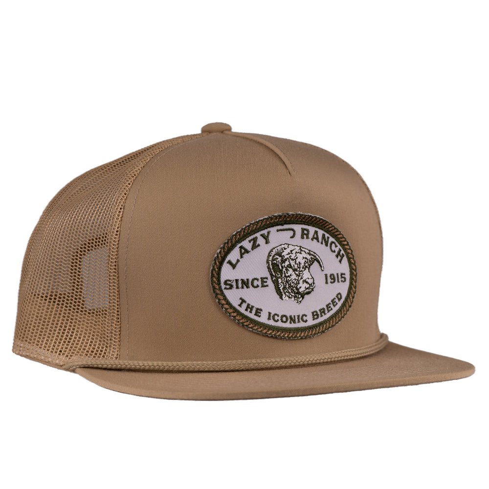 Lazy J Ranch Tan Olive Iconic Breed Patch Classic Rope Trucker Hat