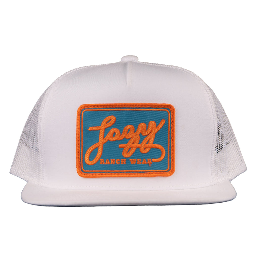 
                      
                        Lazy J Ranch White Teal Breakaway Patch Classic Five Panel Trucker Hat
                      
                    