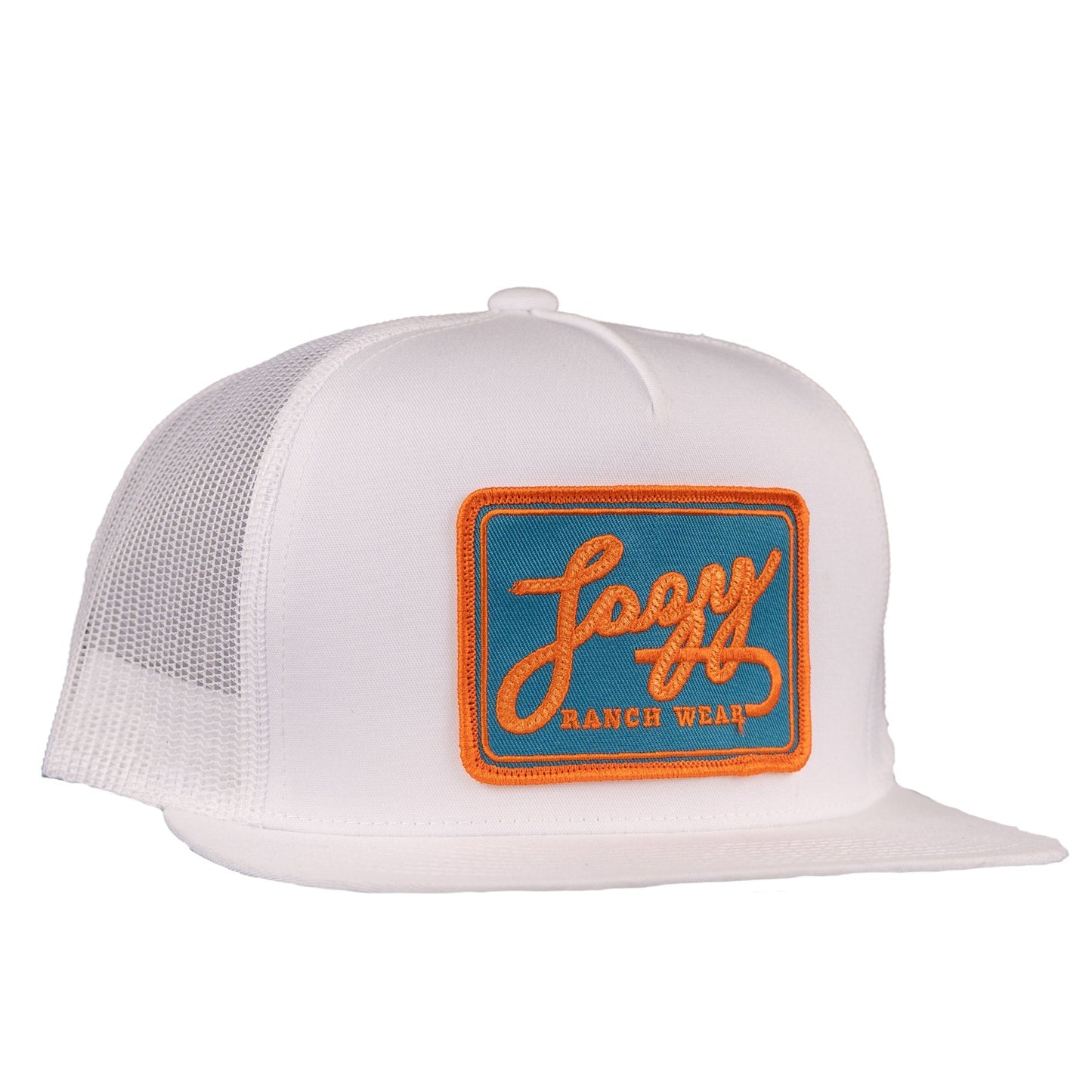 Lazy J Ranch White Teal Breakaway Patch Classic Five Panel Trucker Hat-Lazy J Ranch Wear