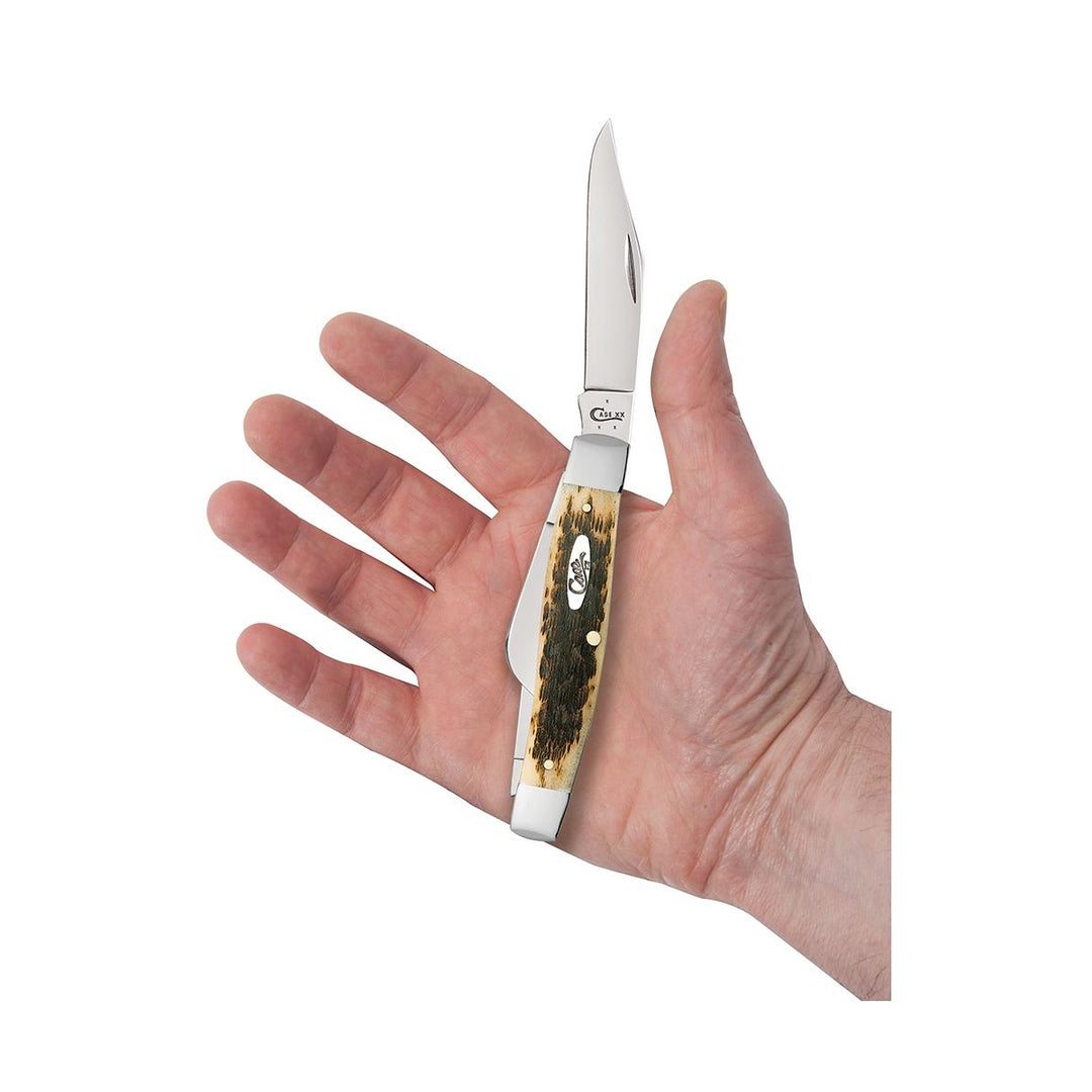 Case Knives Peach Seed Jig Chrome Vanadium Large Stockman Knife - Amber Bone