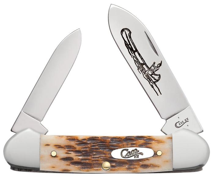 Case Knives Peach Seed Jig Chrome Vanadium Canoe Folding Knife - Amber Bone