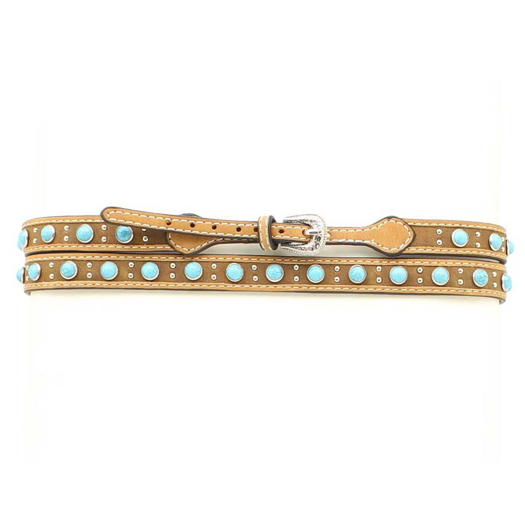 M & F Western Brown Leather Turquoise Studded Hat Band