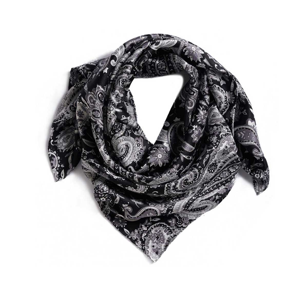 New Fashion Brand Women Silk Scarf Black Grey Paisley Floral Print