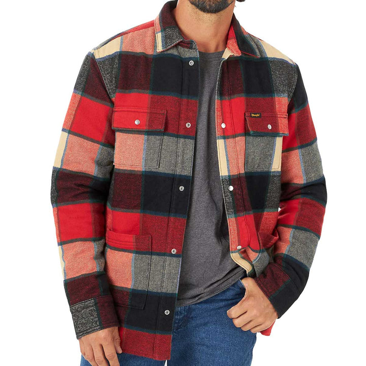 Wrangler Men's Sherpa Lined Flannel Shirt Jacket - Racing Red
