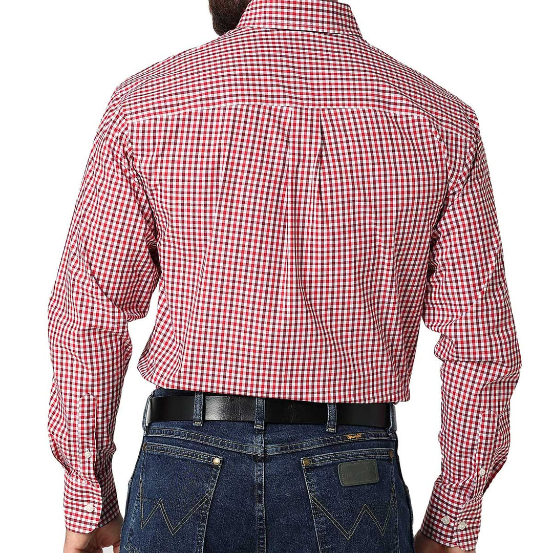 Wrangler Men's George Strait Button Down Long Sleeve Shirt - Picnic Red Plaid
