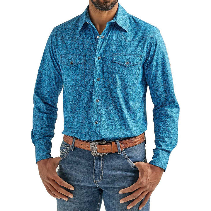 Wrangler Men's 20X Competition Advanced Comfort Snap Long Sleeve Shirt - Azul