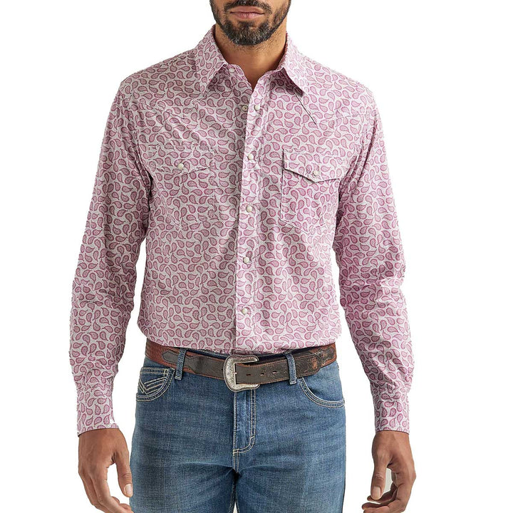 Wrangler Men's 20X Competition Advanced Comfort Snap Long Sleeve Shirt - Pink Paisley
