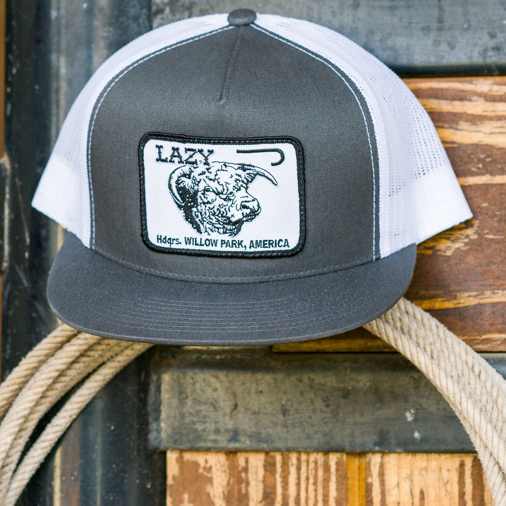 
                      
                        Lazy J Ranch Grey & White Cattle Headquarters Classic Five Panel Trucker Hat
                      
                    