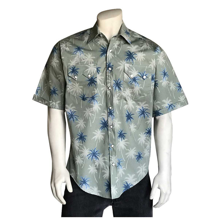 Rockmount Men’s Palm Tree Hawaiian Western Short Sleeve Shirt - Sage