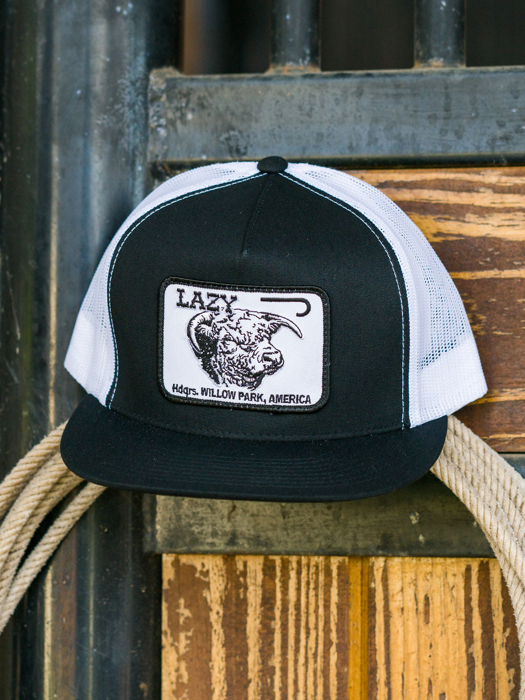 Lazy J Ranch Wear Black & White 4" Cattle Headquarters Cap