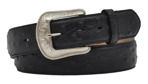 Men's 1 1/2 Black Ostrich Nickel Buckle Belt