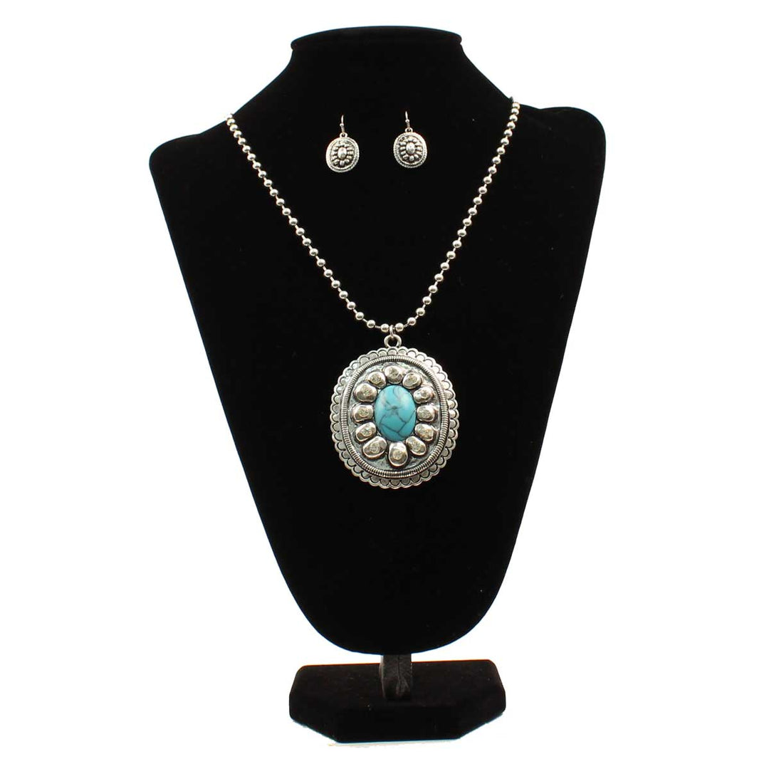 M & F Western Women's Blazin Roxx Turquoise Oval Necklace & Earring Set