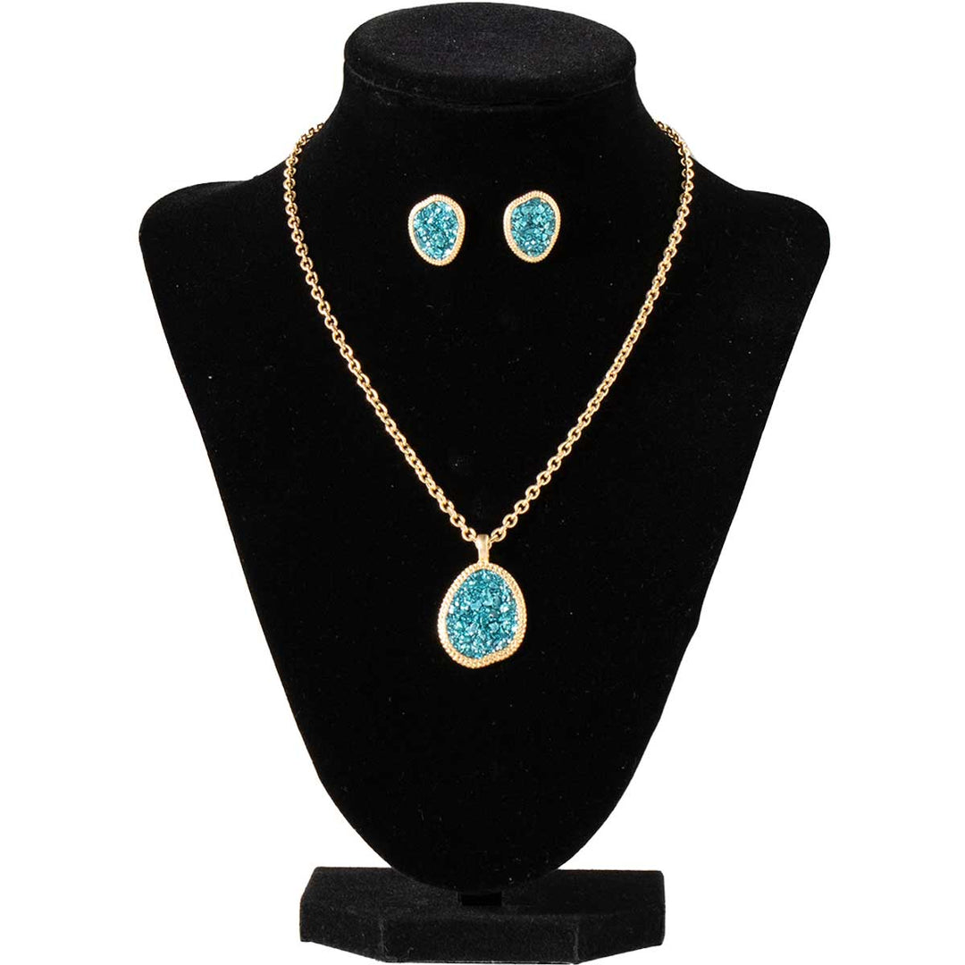M & F Western Blazin Roxx Gold & Turquoise Earring and Necklace Set