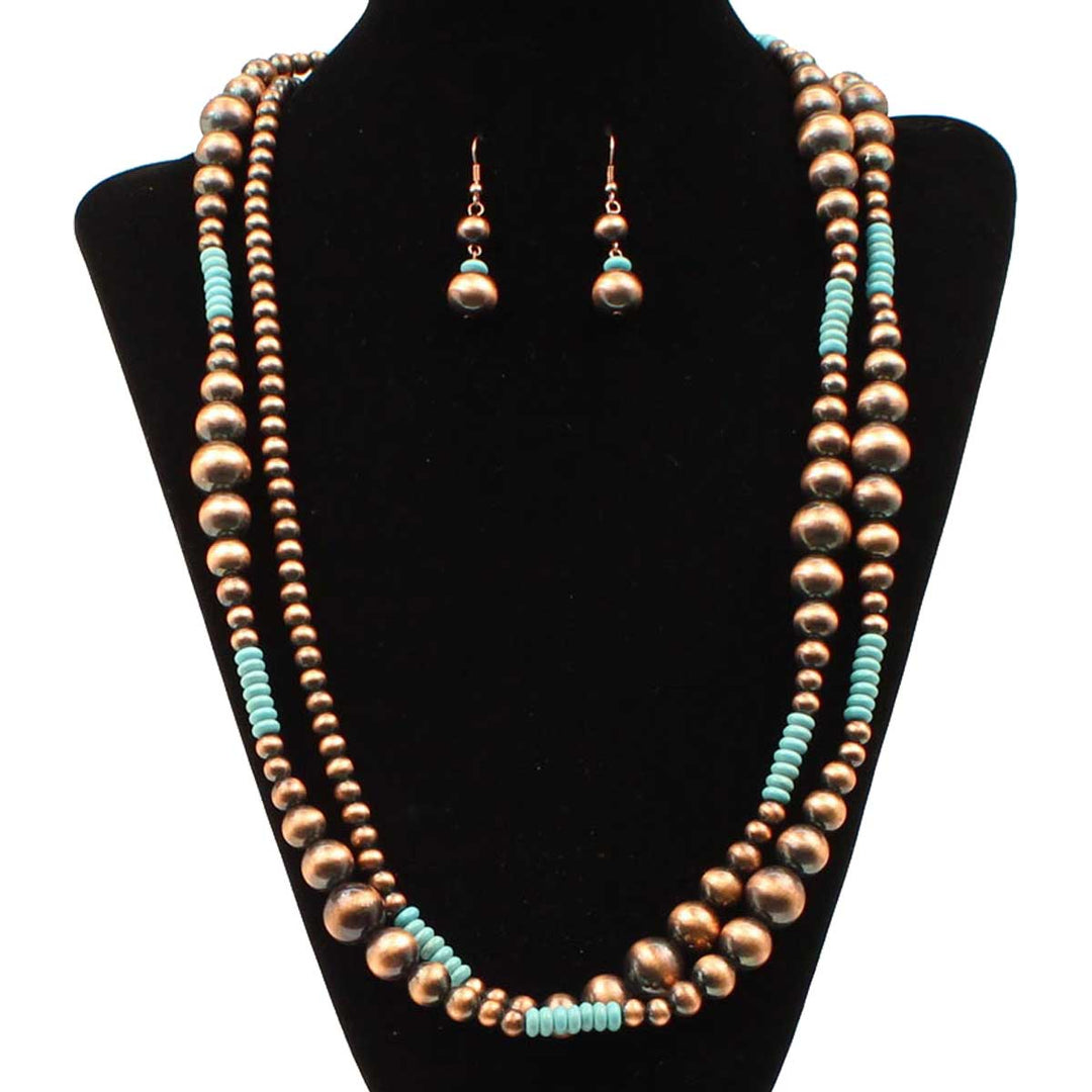 M & F Western Blazin Roxx Navajo Copper Turquoise Earring & Necklace Set