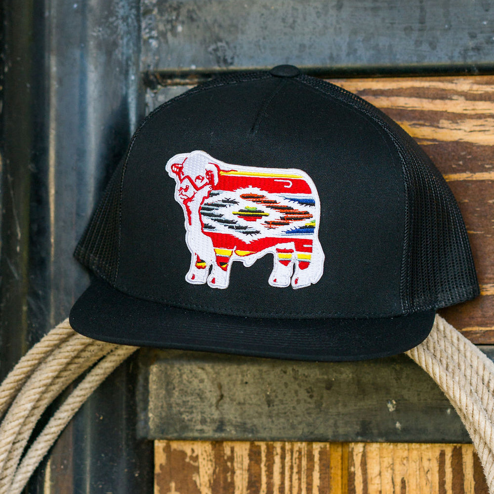 
                      
                        Lazy J Ranch Black Serape Bull Classic Five Panel Trucker Hat
                      
                    