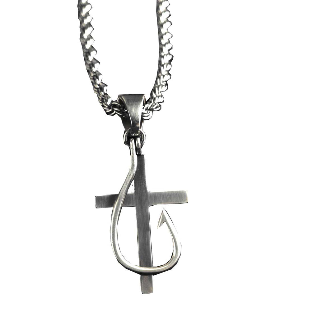 M & F Western Twister Fish Hook Cross Necklace