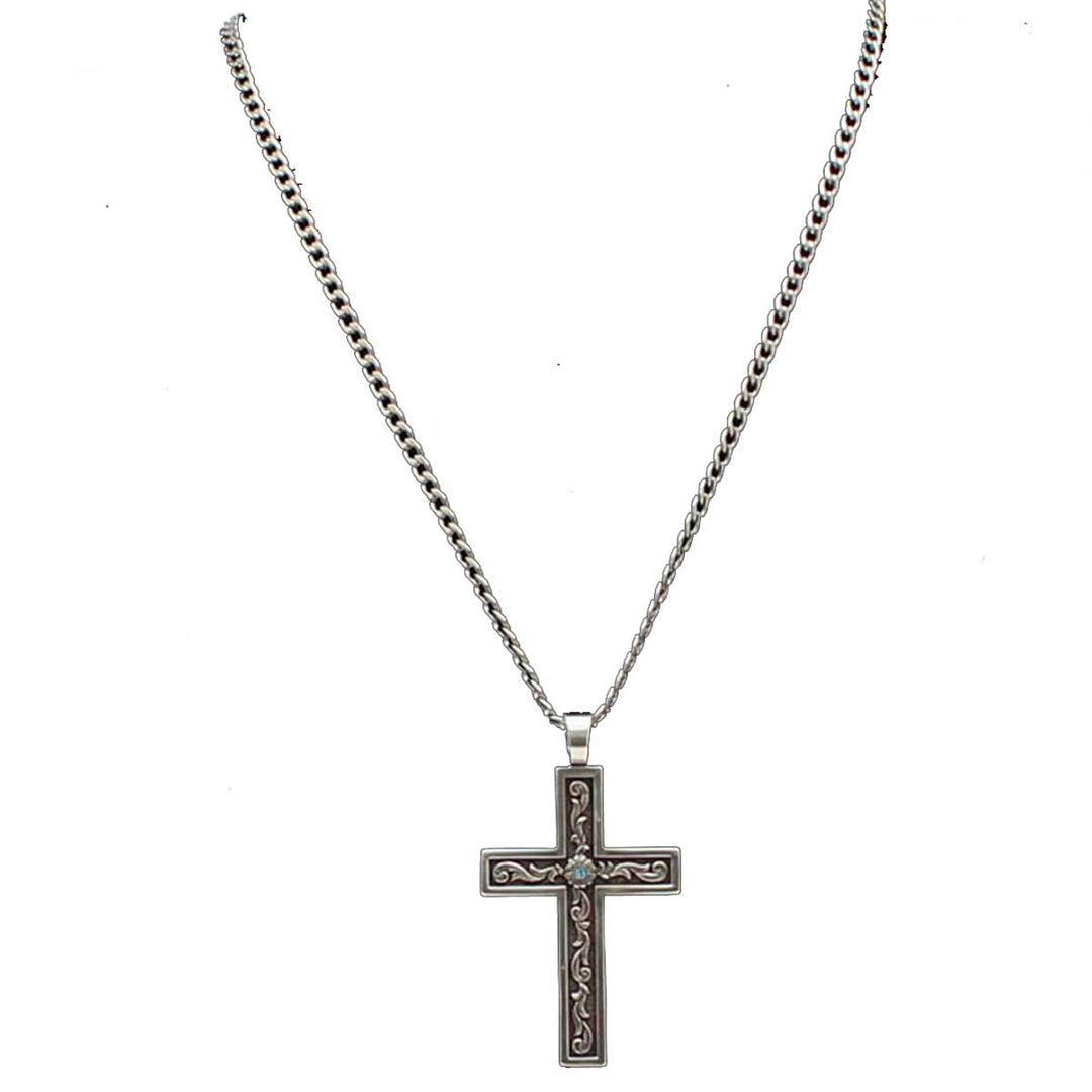 M & F Western Twister Cross Necklace with Aqua Stone