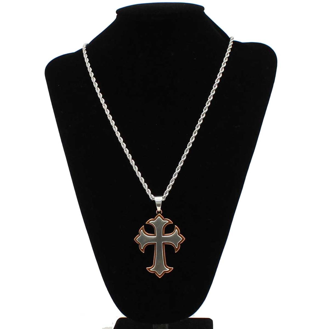 Twister Men's Two Tone Cross Layered Necklace