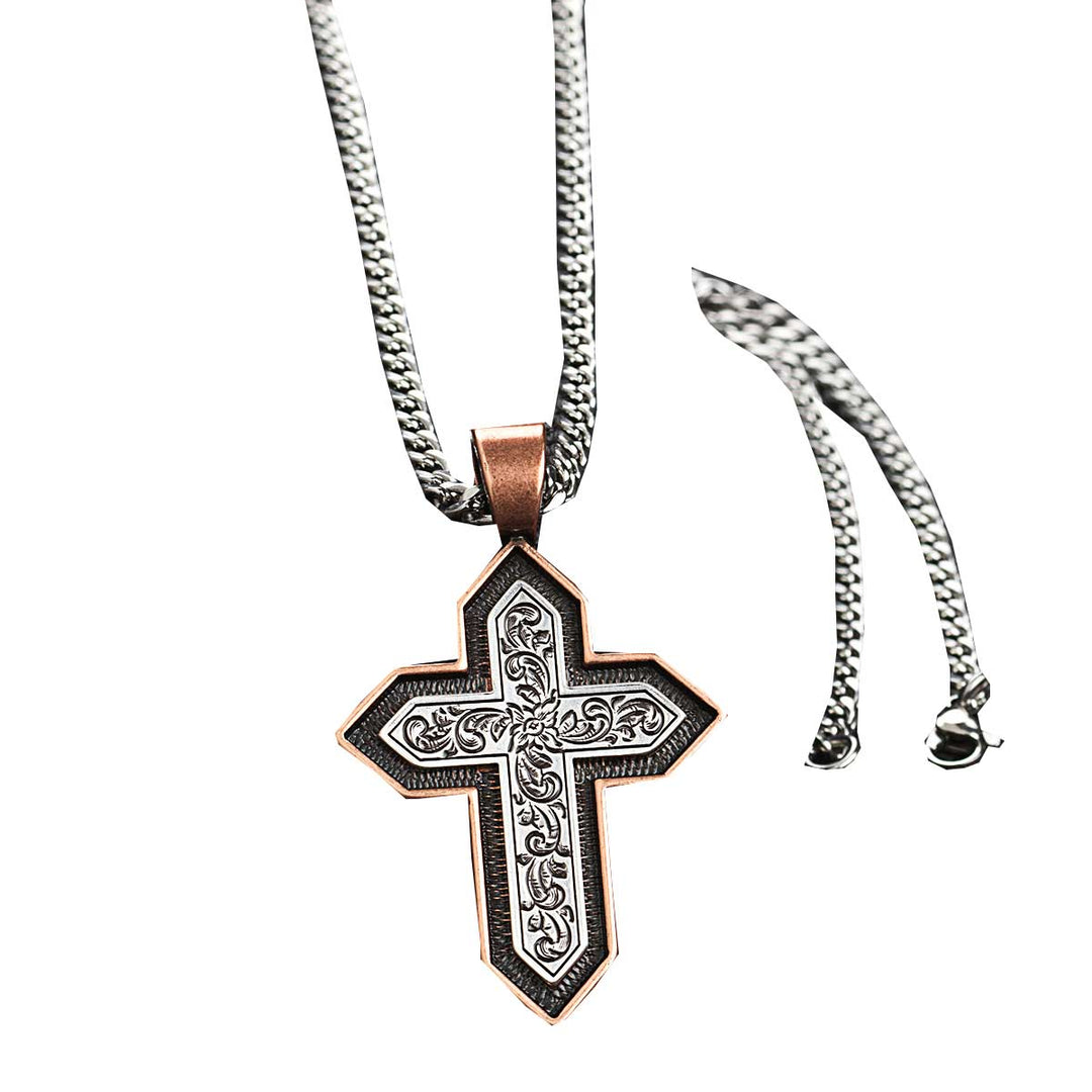 Twister Men's Cross Pendant Necklace - Silver Copper