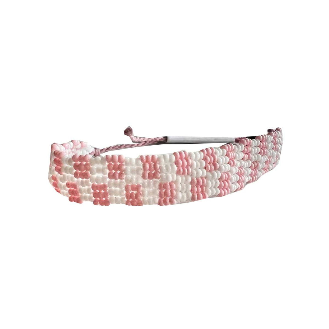 Pura Vida Woven Seed Bead Checkerboard Bracelet - Pink White