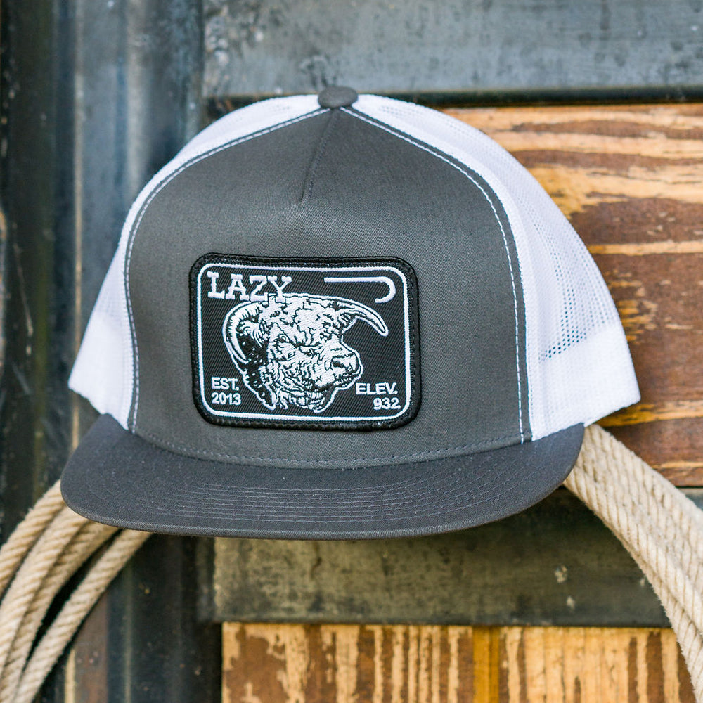 
                      
                        Lazy J Ranch Grey & White Elevation Classic Five Panel Trucker Hat
                      
                    