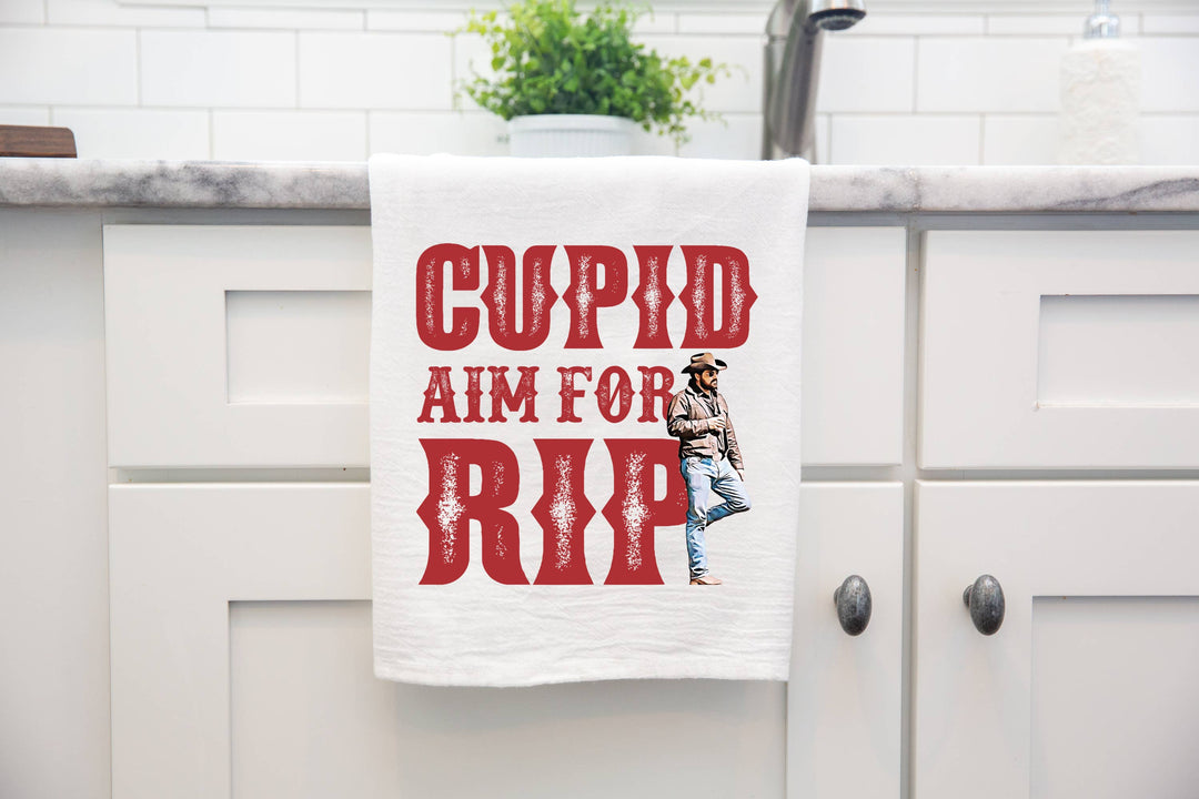 Love You a Latte Shop - Valentine's Day Cupid aim for RIP Kitchen Towel