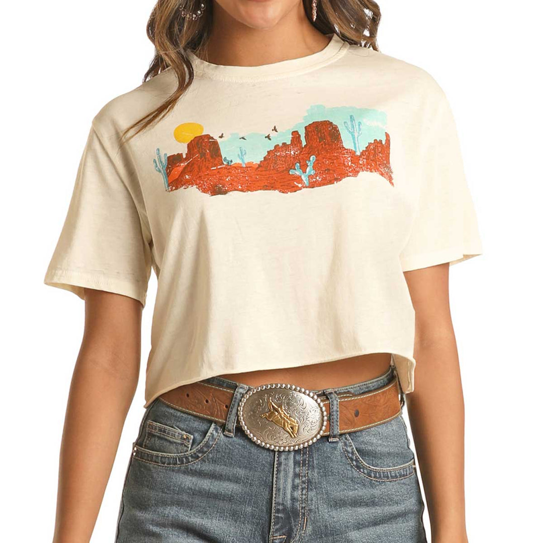 Rock & Roll Cowgirl Women's Desert Graphic Cropped T-Shirt