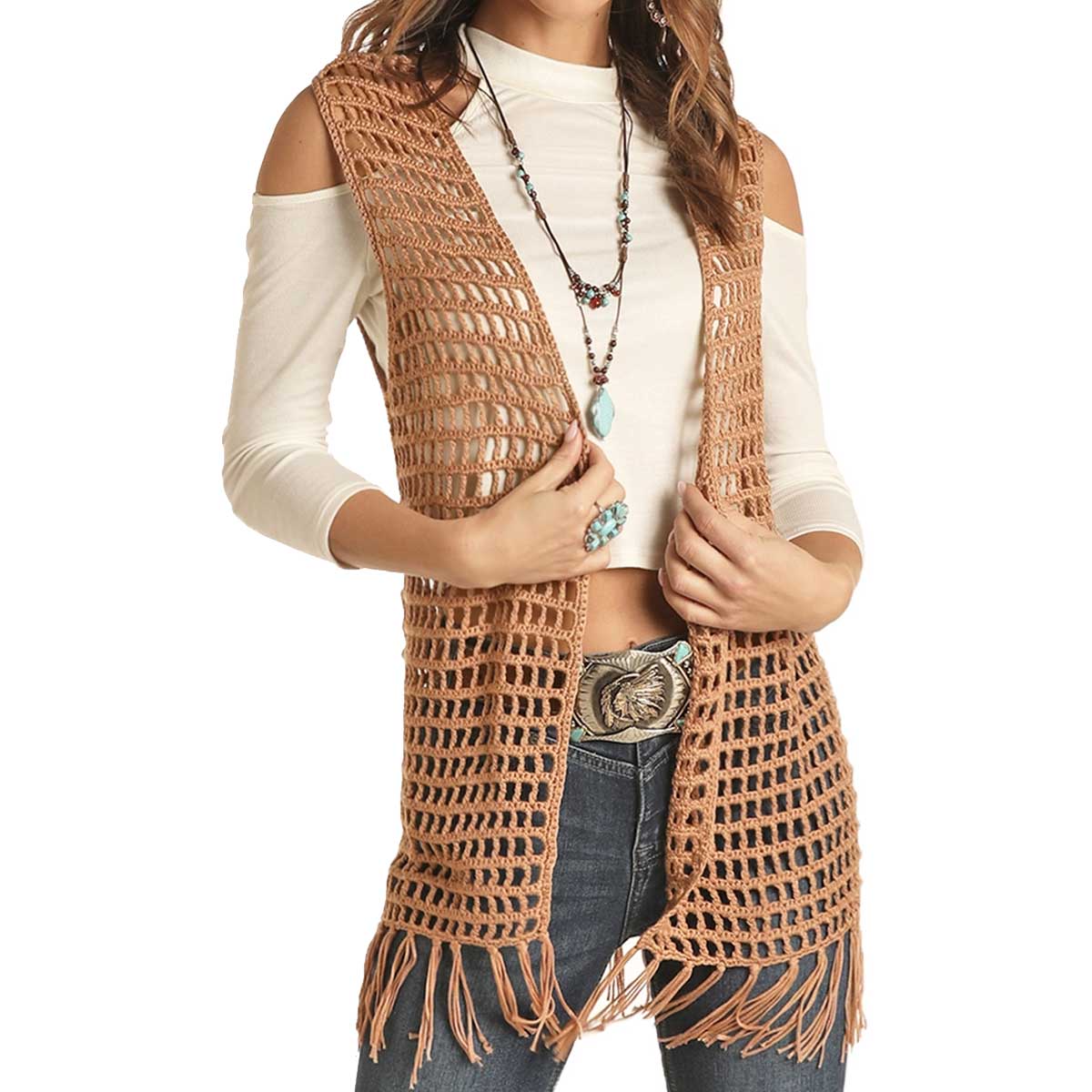 Womens long hotsell crochet vest