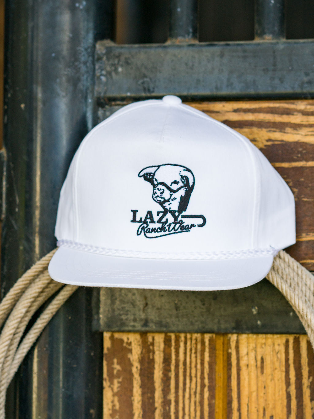 Lazy J Ranch Wear White & White 4" Embroidered White Rope Cap