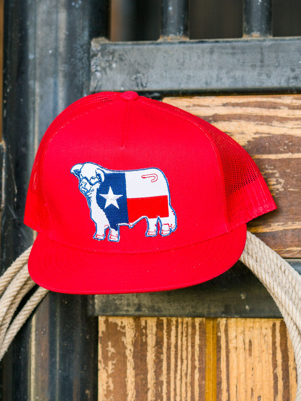 Lazy J Ranch Wear Red & Red 4" Texas Flag Bull Cap