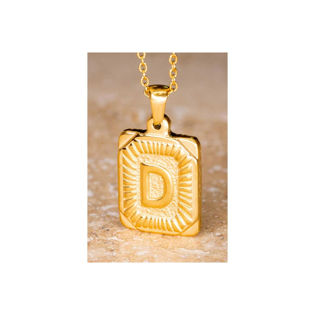 Dylan Jewelry Rectangle Initial Pendant Necklace - Gold