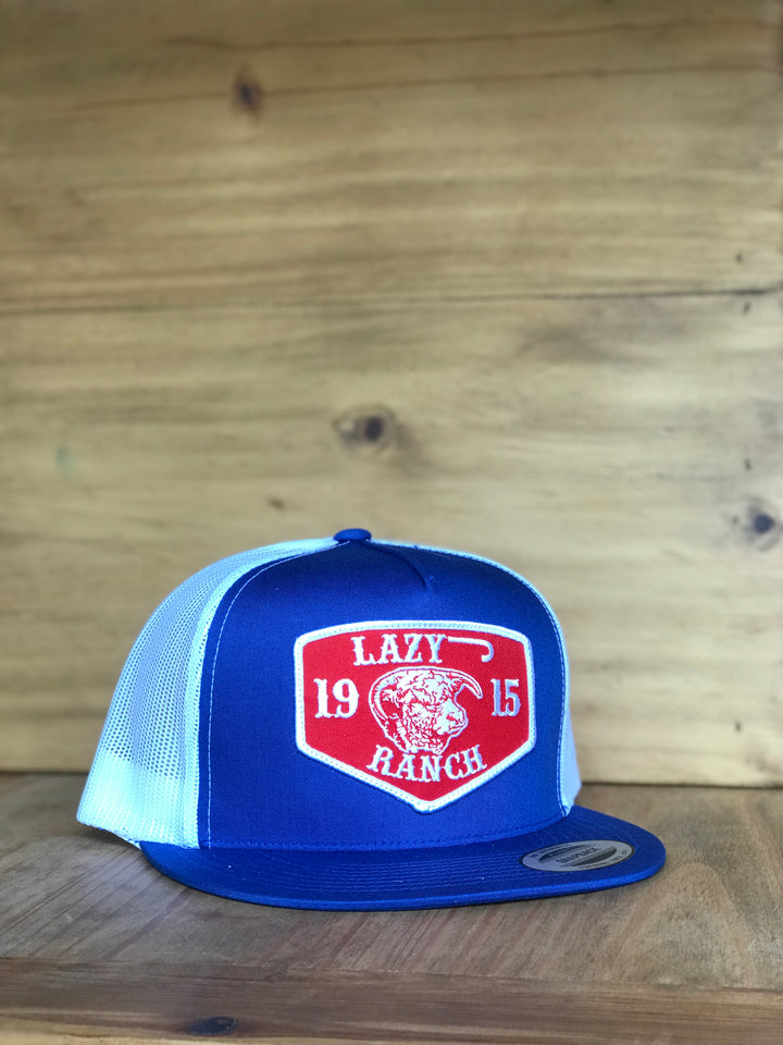 Lazy J Ranch Wear Blue & White 4" Red Ranch Patch Cap
