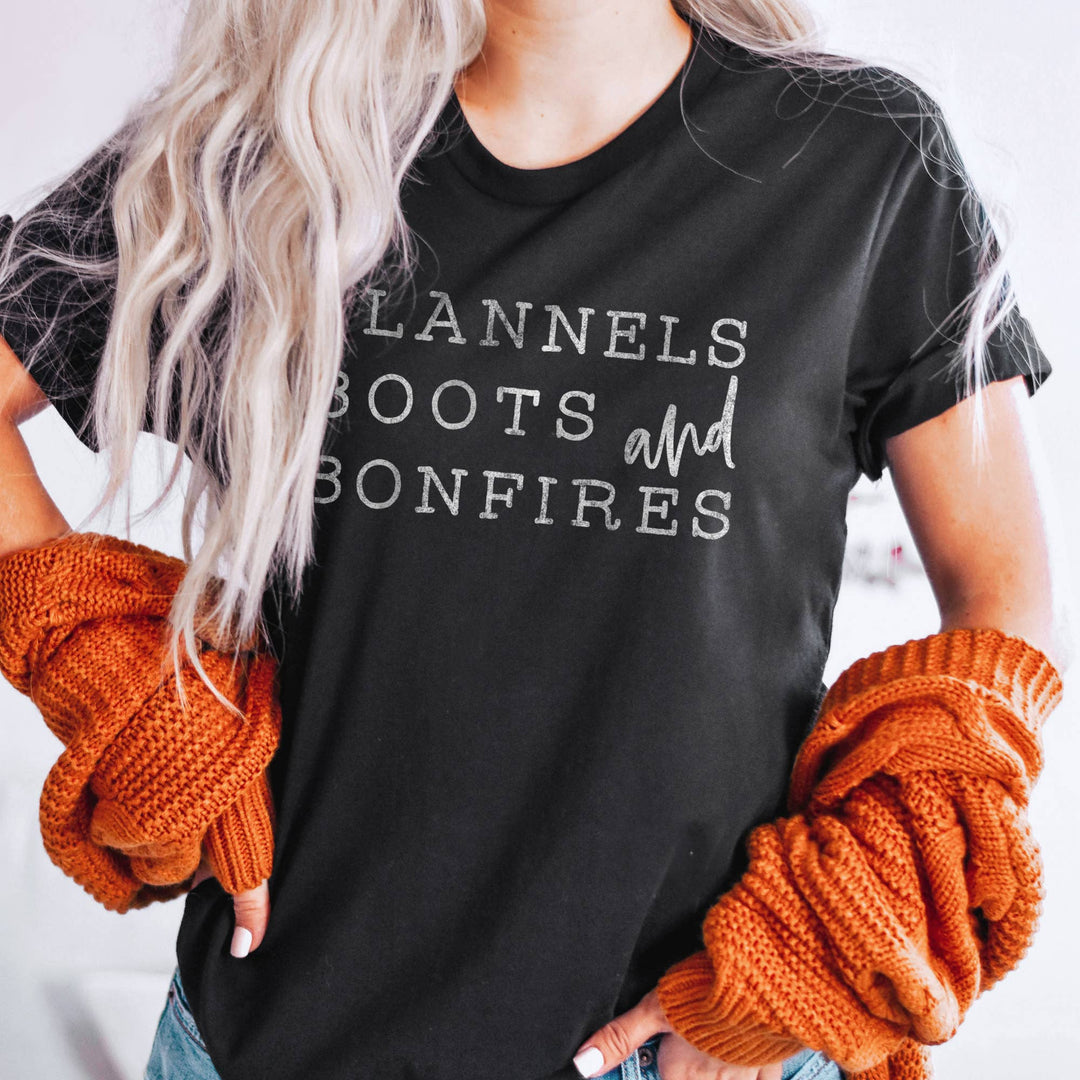 Peculiar People Designs Women's Flannels Boots & Bonfires T-Shirt - Black