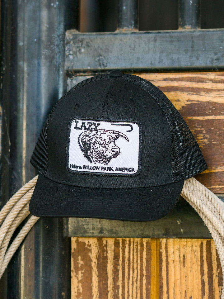 Lazy J Ranch Wear Black & Black 3.5" Cattle Headquarters Patch Cap