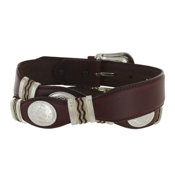 Tony Lama Cutting Champ Scallop Western Leather Mans Belt Brown with Concho - Lazy J Ranch Wear