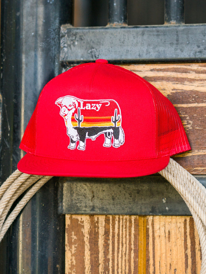 Lazy J Ranch Wear Red & Red 4" Sunrise Cactus Bull Cap