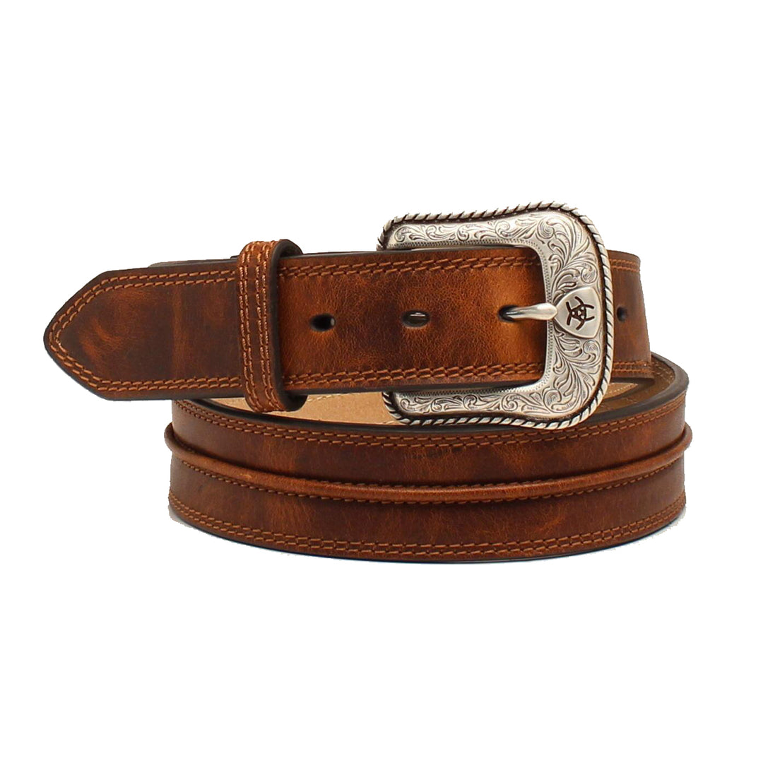 M & F Western Men's Ariat Center Bump Leather Belt - Medium Brown Rowdy