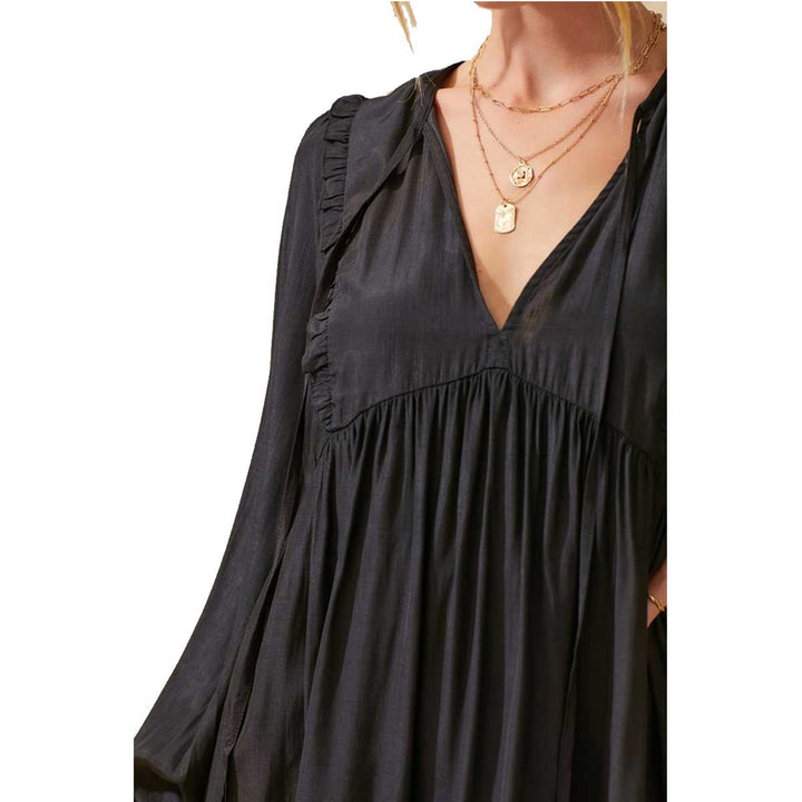 Day + Moon Women's Long Sleeve Tiered Ruffle Mini Dress - Black
