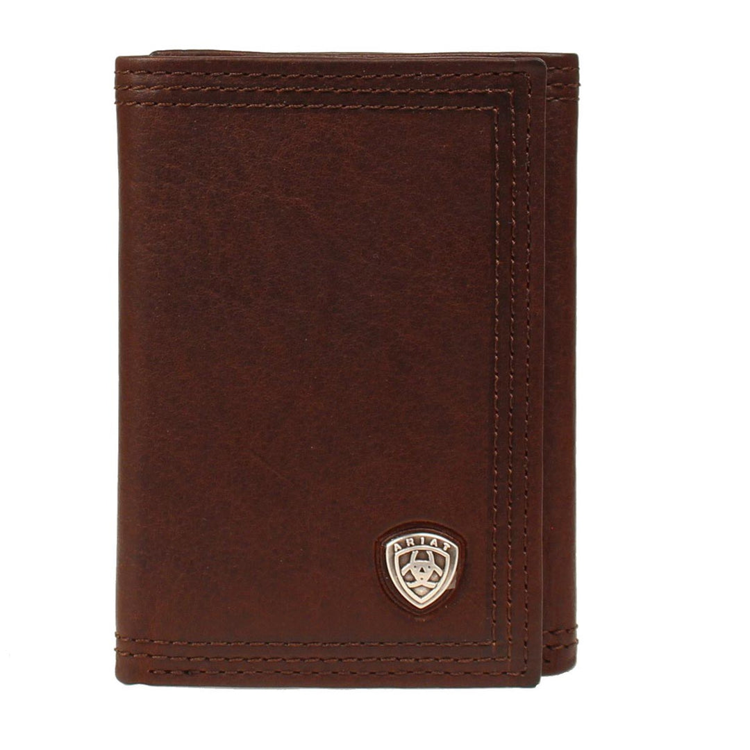 Ariat Men's Leather Tri-Fold Wallet with Logo Concho - Dark Copper