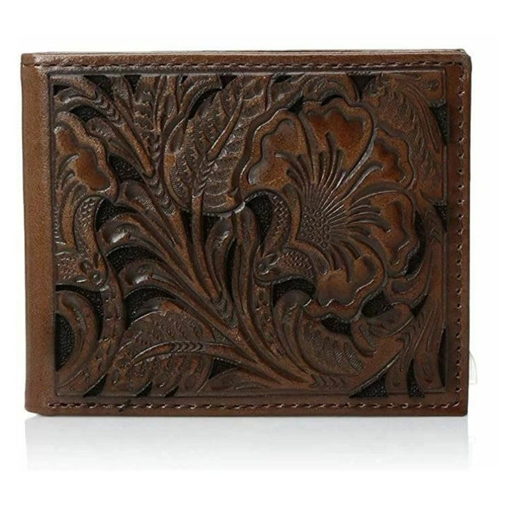 Ariat Men's Premium Floral Embossed Bi Fold Wallet - Brown