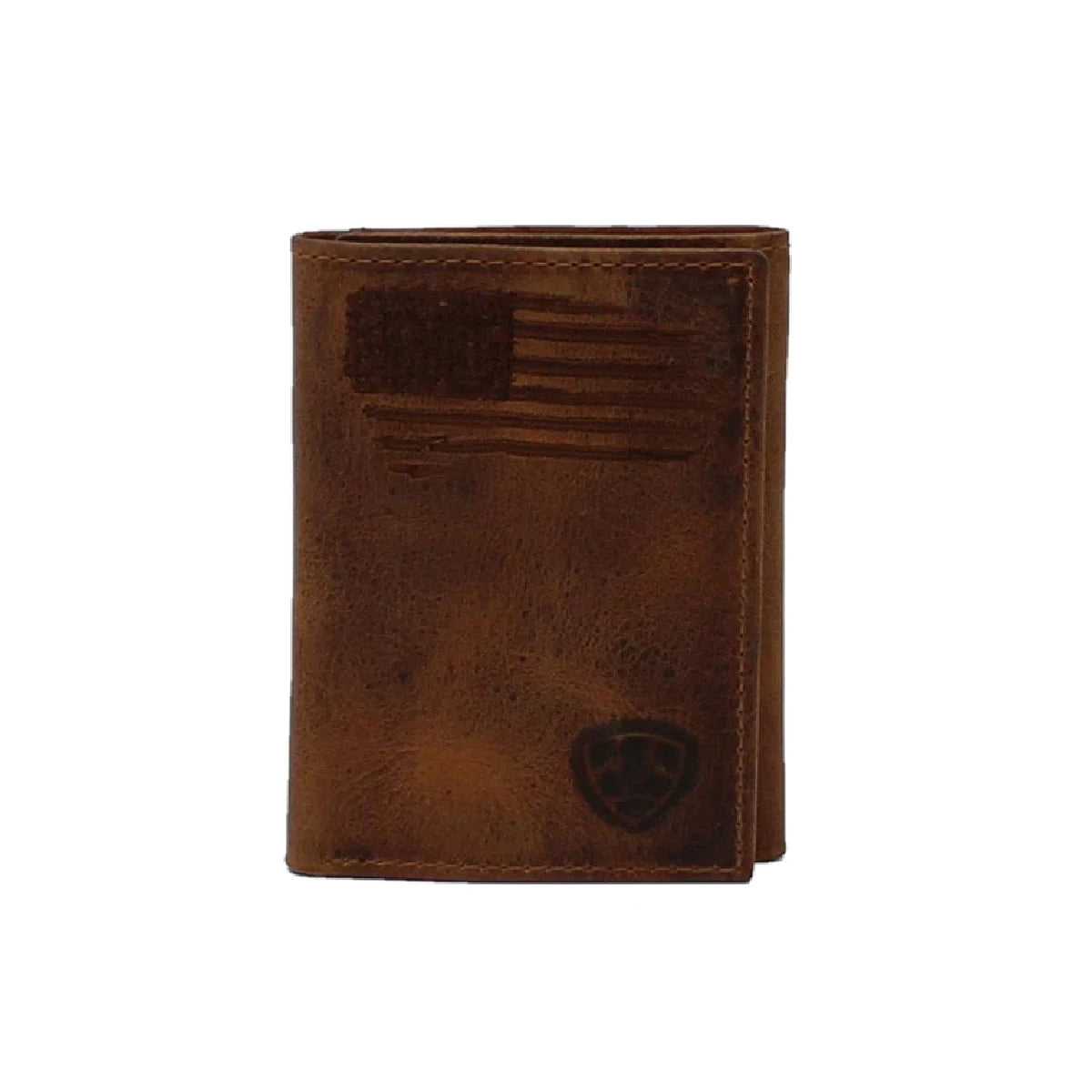 Ariat Men's Distressed USA Flag Tri-Fold Wallet - Brown