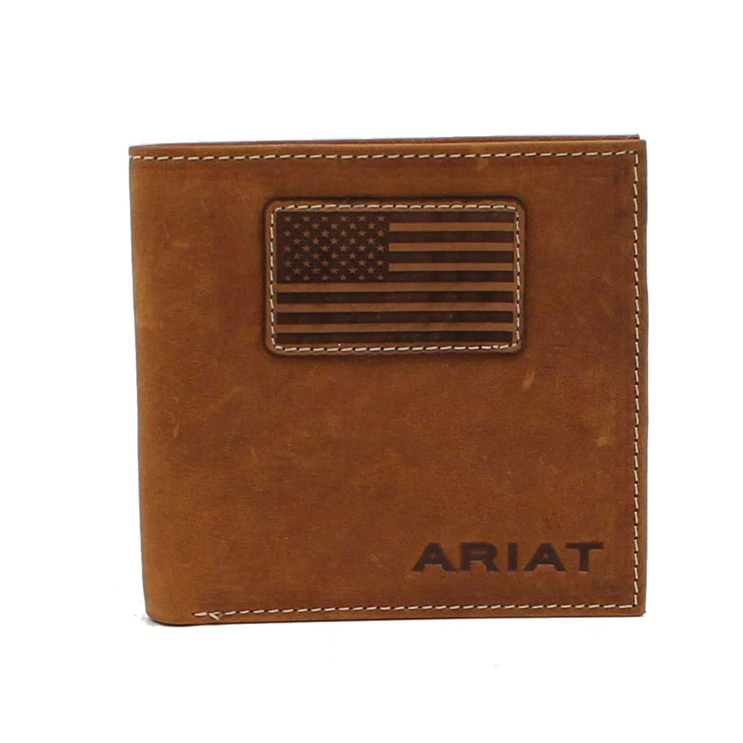 Ariat Men's USA Flag Logo Leather Wallet