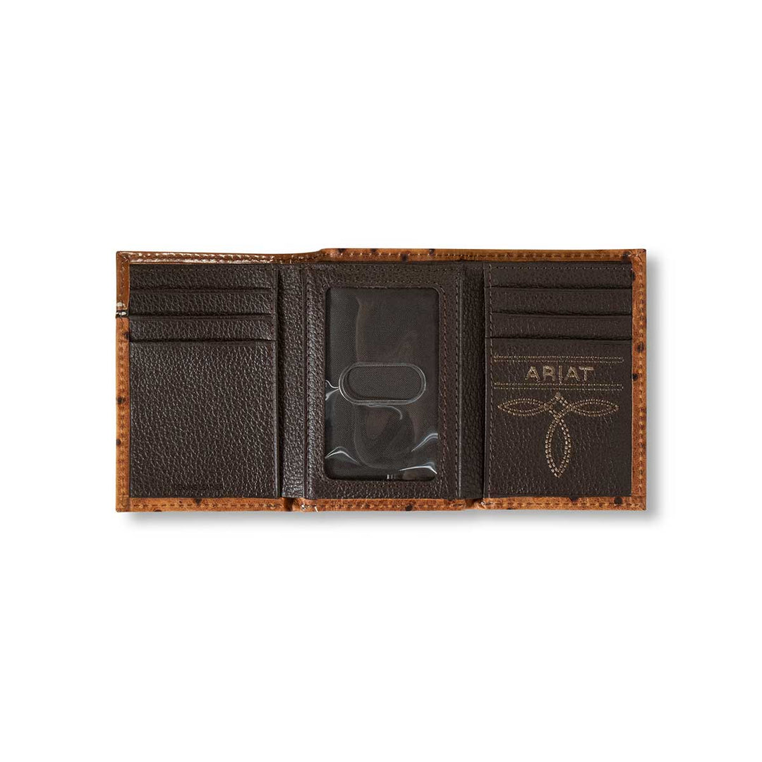 Ariat Men's Slim Fit Ostrich Trifold Wallet - Brown