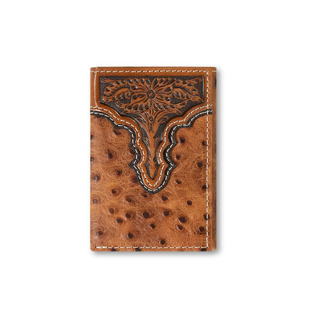 Ariat Men's Slim Fit Ostrich Trifold Wallet - Brown