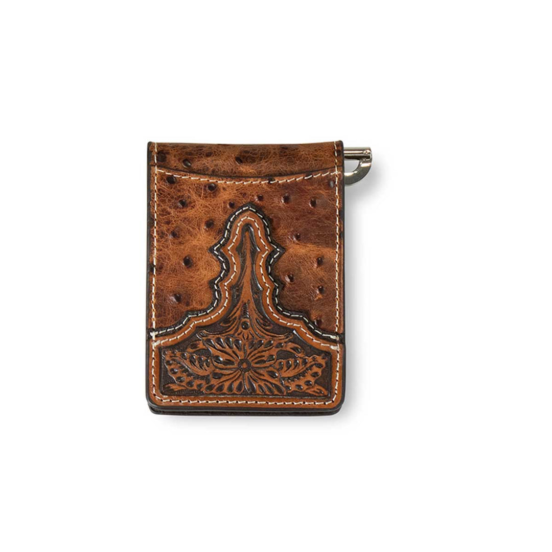 Ariat Men's Slim Fit Ostrich Pattern Bifold Wallet - Brown